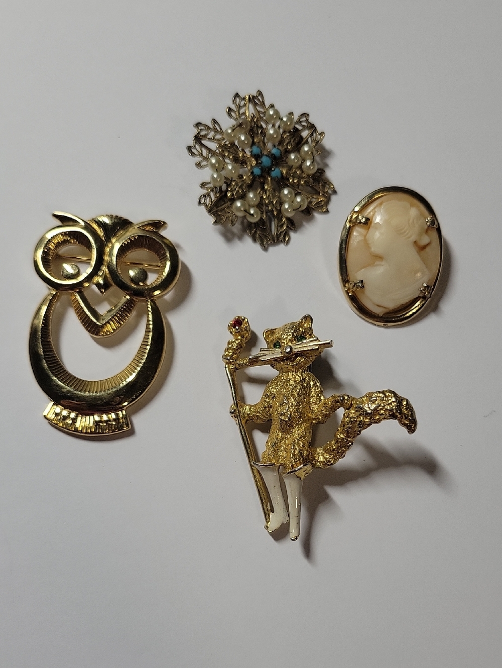 Gold Tone Owl Brooch Lot
